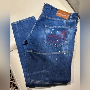DSQUARED2 🇨🇦 Tidy Biker Painted Jeans - Fits 40" Waist, Blue